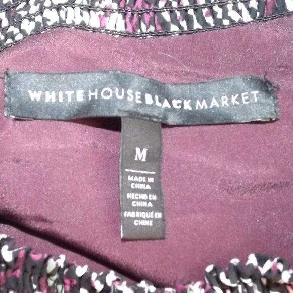 WHBM Dress, M, Smocked Neck/Keyhole, Sleeveless, Black/Purple-White Geometric - Picture 12 of 14